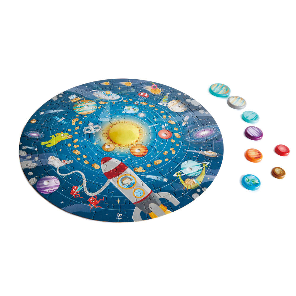 Hape Solar System Puzzle - 102 Pieces - Illuminated Round Educational Toy