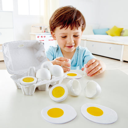 Hape: Egg Carton - 6pc, Take Apart Egg Pieces, Kitchen Food Playset