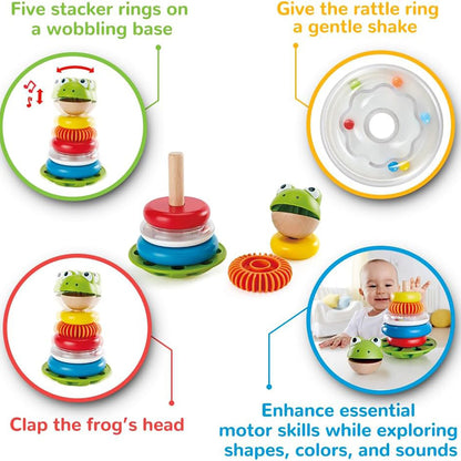 Hape: Mr. Frog Stacking Rings - 5 Stacker Rings On A Wobbling Base