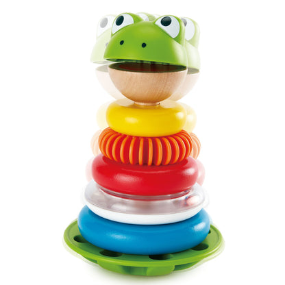 Hape: Mr. Frog Stacking Rings - 5 Stacker Rings On A Wobbling Base