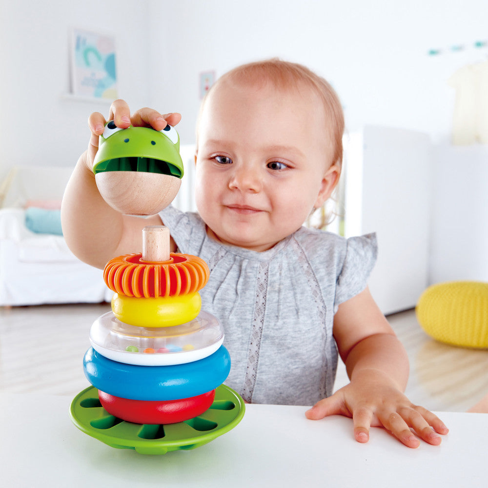 Hape: Mr. Frog Stacking Rings - 5 Stacker Rings On A Wobbling Base