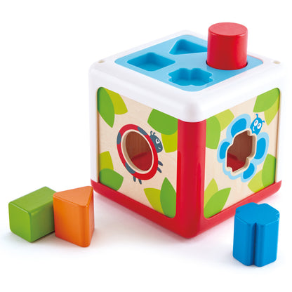 Hape: Shape Sorting Box - Wooden Toy Cube, 4 Shape Blocks