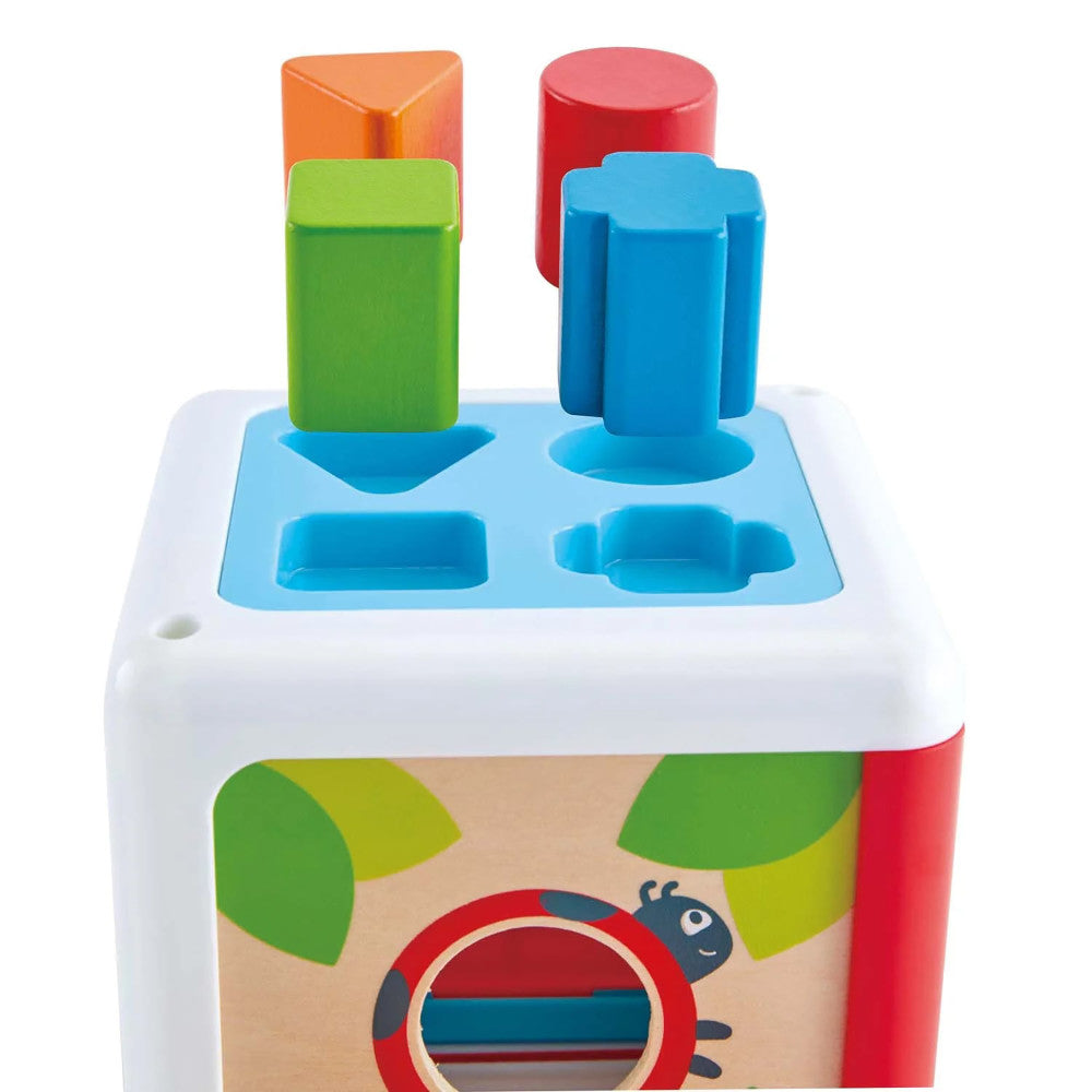 Hape: Shape Sorting Box - Wooden Toy Cube, 4 Shape Blocks