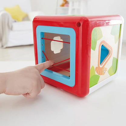 Hape: Shape Sorting Box - Wooden Toy Cube, 4 Shape Blocks