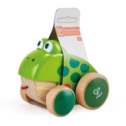 Hape: Pull Along Frog - Wooden Green Toy W/ Open & Close Mouth