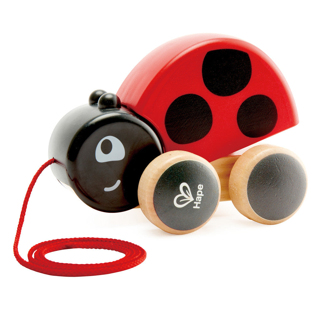 Hape: Pull Along Ladybug - Red & Black, Wooden Toy w/ Moving Wings