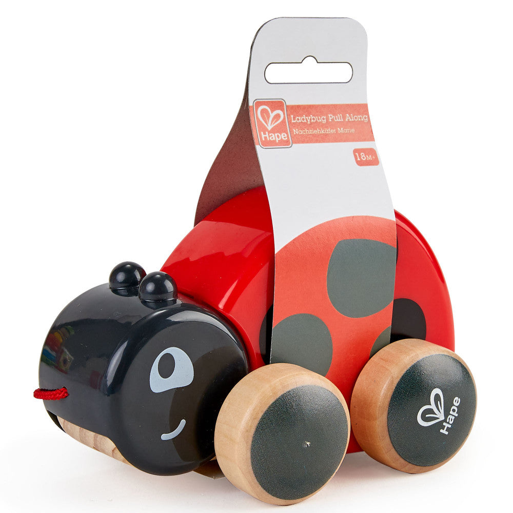 Hape: Pull Along Ladybug - Red & Black, Wooden Toy w/ Moving Wings