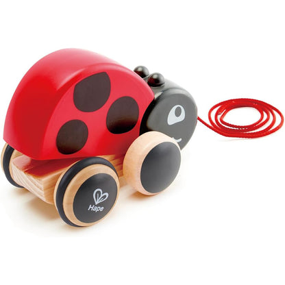 Hape: Pull Along Ladybug - Red & Black, Wooden Toy w/ Moving Wings