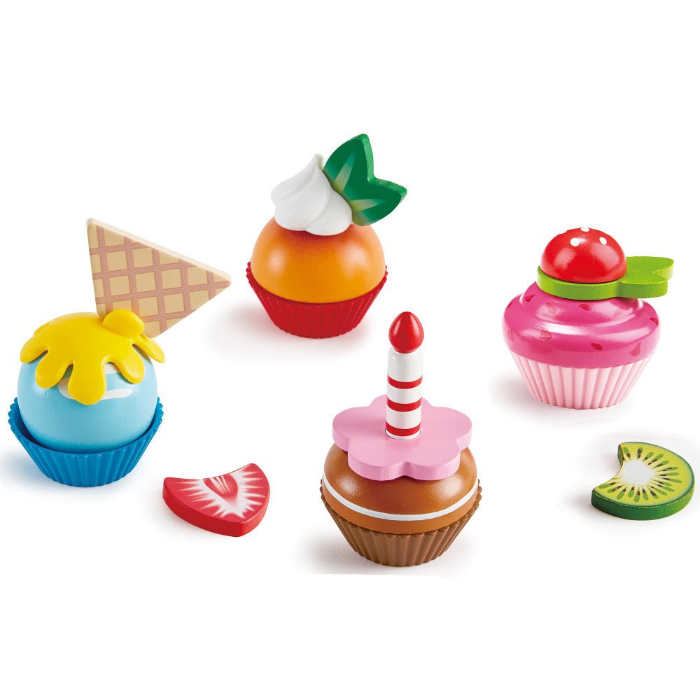 Hape: Cupcakes - 18pcs, Colorful Wooden Desserts Playset