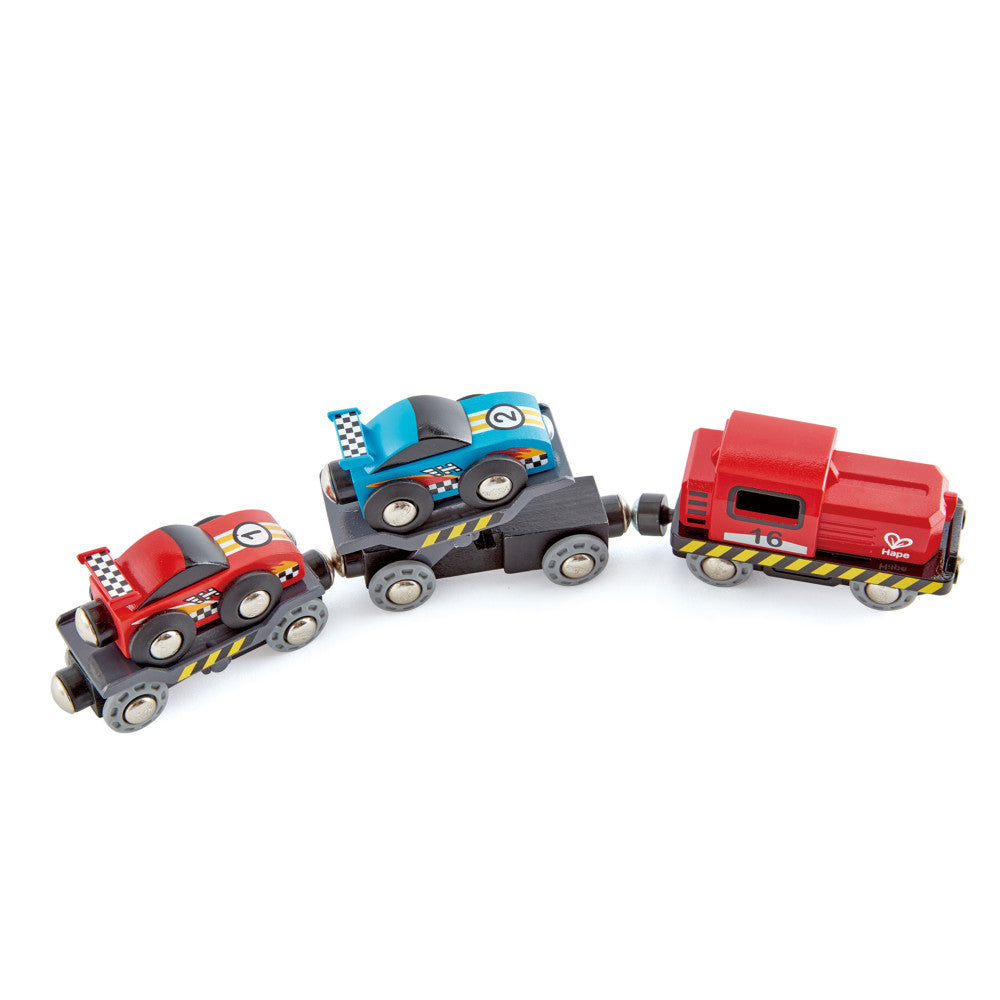 Hape 6-Piece Race Car Transporter Set - Kids' Loading & Towing Playset