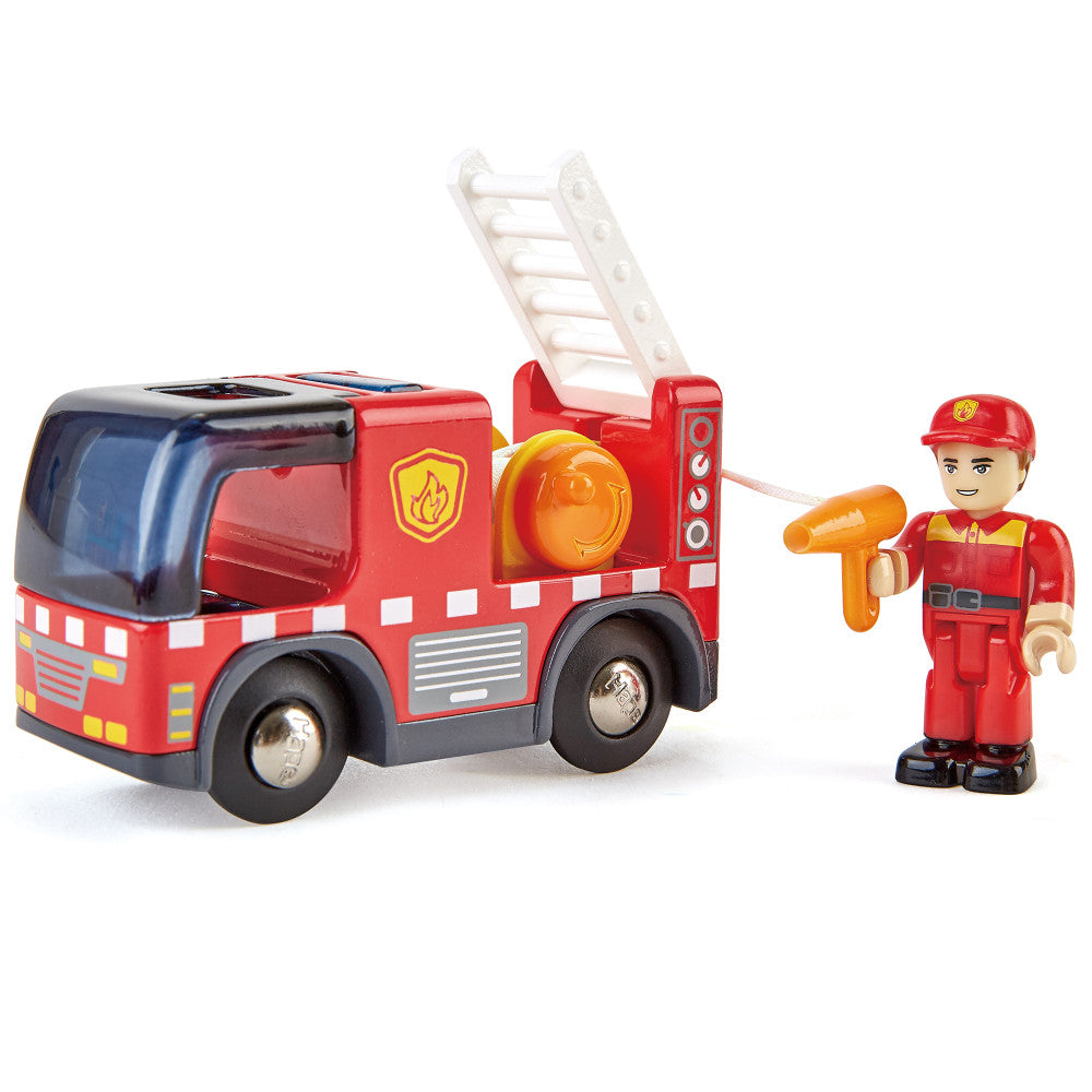 Hape: Light & Sound: Fire Truck With Siren - Red - Engine Toy Recue Vehicle