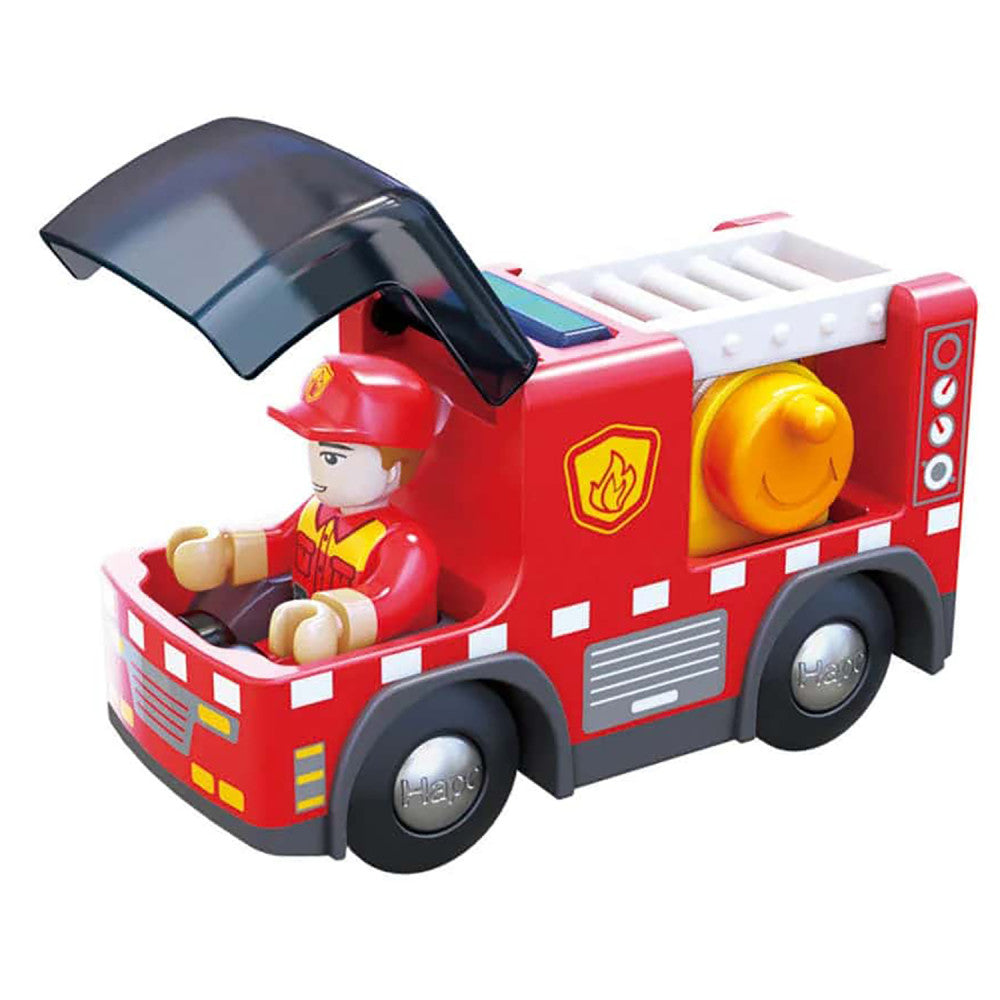 Hape: Light & Sound: Fire Truck With Siren - Red - Engine Toy Recue Vehicle