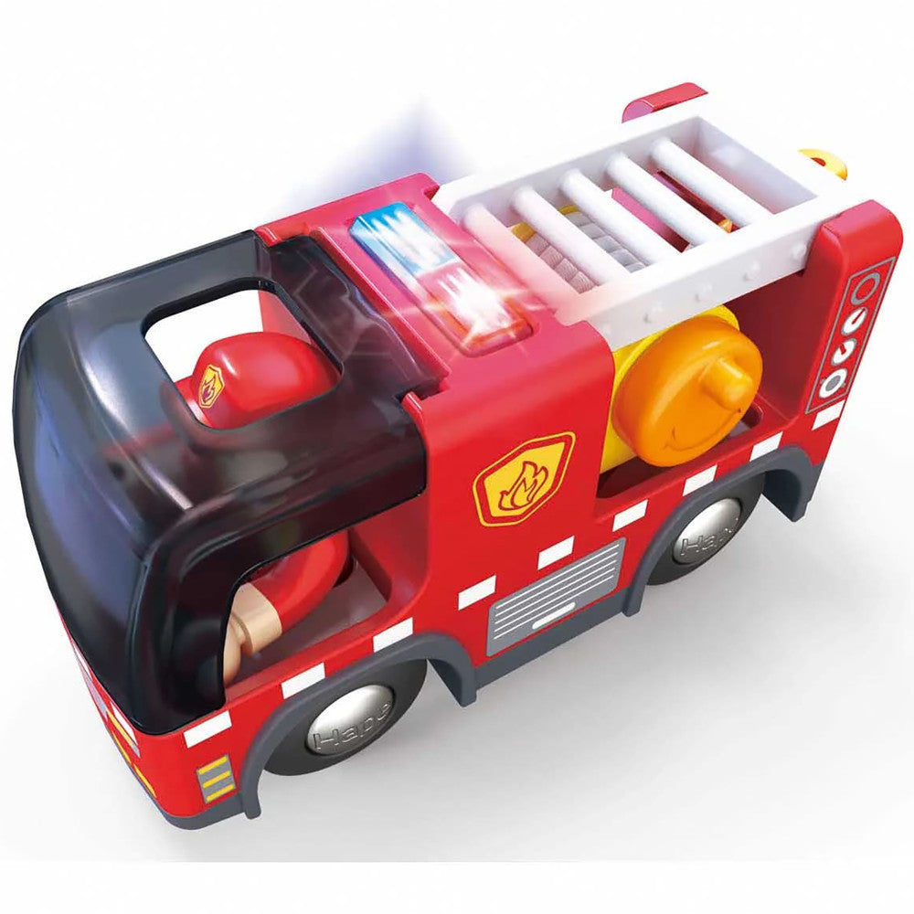 Hape: Light & Sound: Fire Truck With Siren - Red - Engine Toy Recue Vehicle