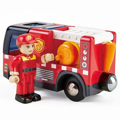 Hape: Light & Sound: Fire Truck With Siren - Red - Engine Toy Recue Vehicle