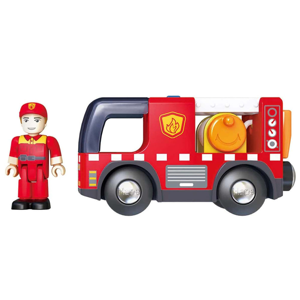 Hape: Light & Sound: Fire Truck With Siren - Red - Engine Toy Recue Vehicle