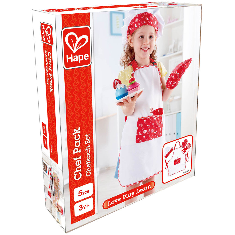 Hape: Chef Pack - 5pc Outfit Set, Red & White, Kitchen Dress Up Toy Playset