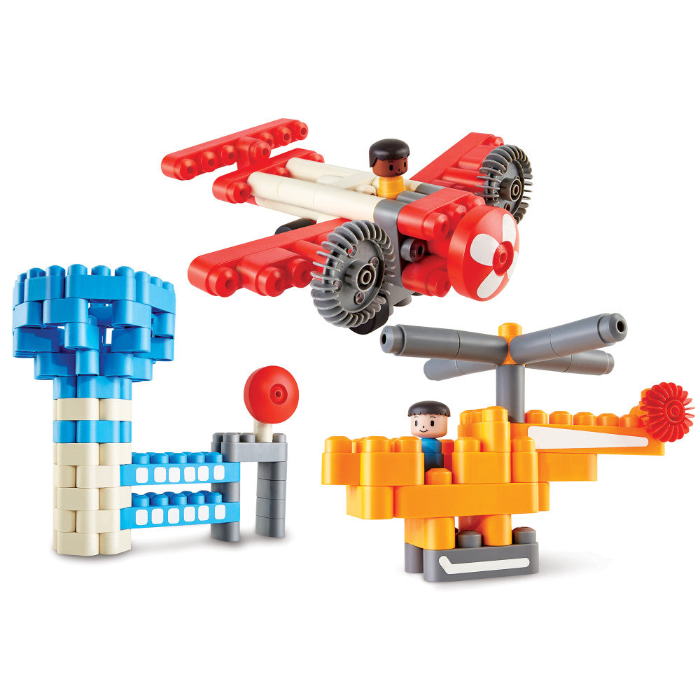 Hape: PolyM: City Airport - 142pc Building Blocks Toy Set w/ Figurines