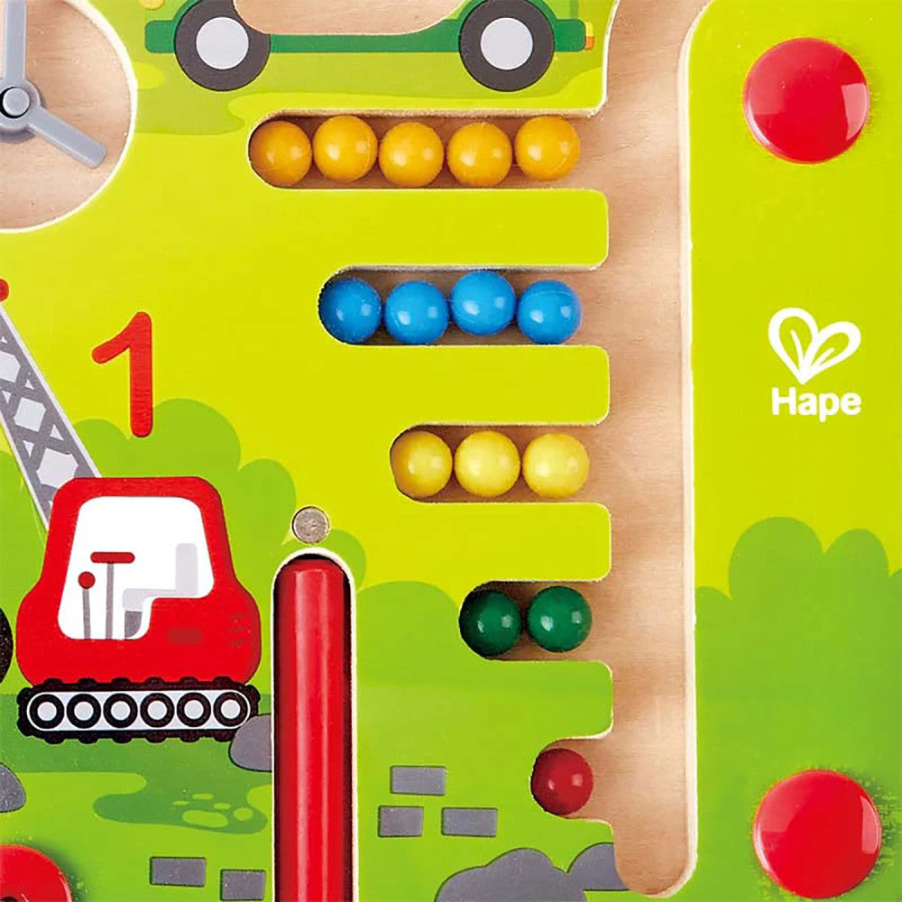 Hape: Construction & Number Magnet Maze - Wooden Magnetic Wand Bead Maze Toy