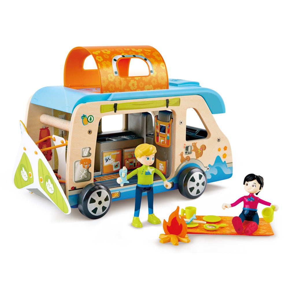 Hape Adventure Van Wooden Playset with Action Figures and Accessories for Kids Age 3+