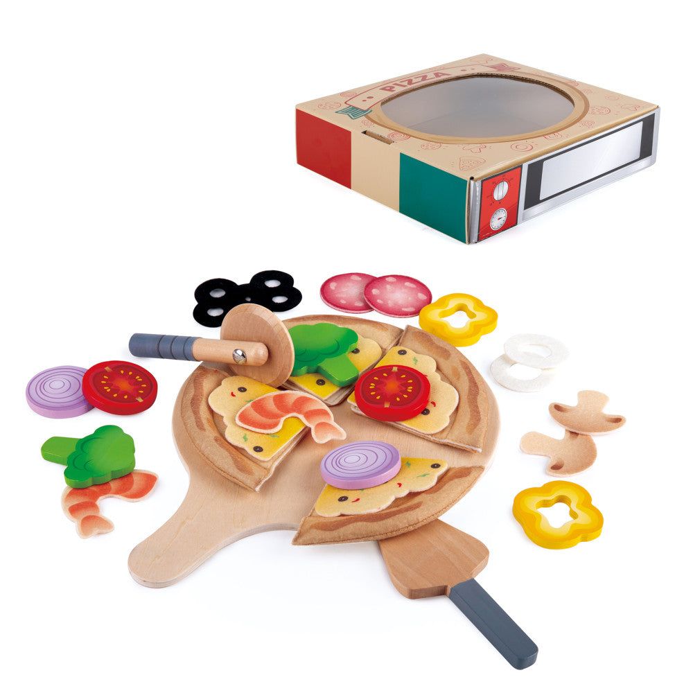 Hape Perfect Pizza Wooden Kitchen Playset - 29 Pieces for Kids Age 3+