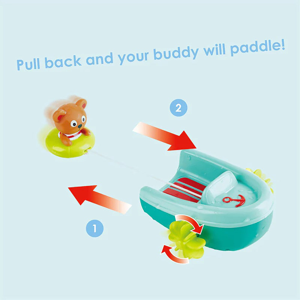 Hape: Tubing Pull-Back Boat - With Teddy Bear Figure Companion