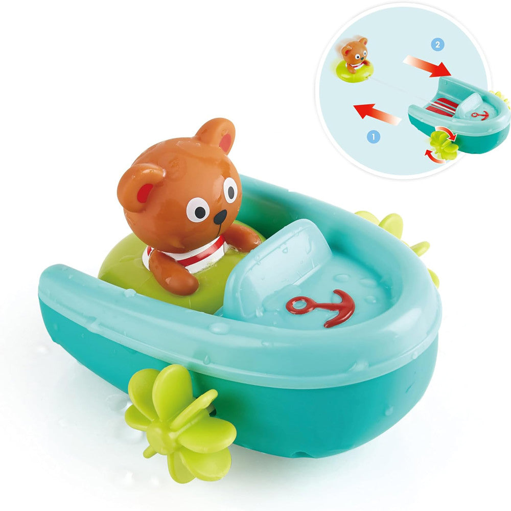 Hape: Tubing Pull-Back Boat - With Teddy Bear Figure Companion