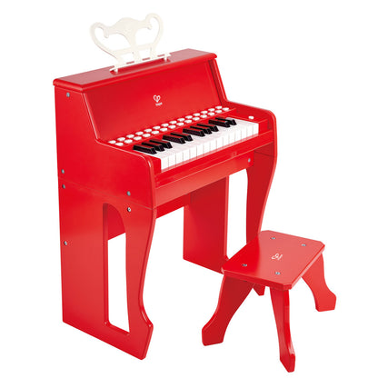 Hape: Learn With Lights Piano w/ Stool - Red - Wooden Electric Musical Toy