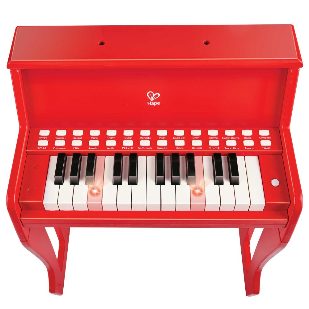 Hape: Learn With Lights Piano w/ Stool - Red - Wooden Electric Musical Toy