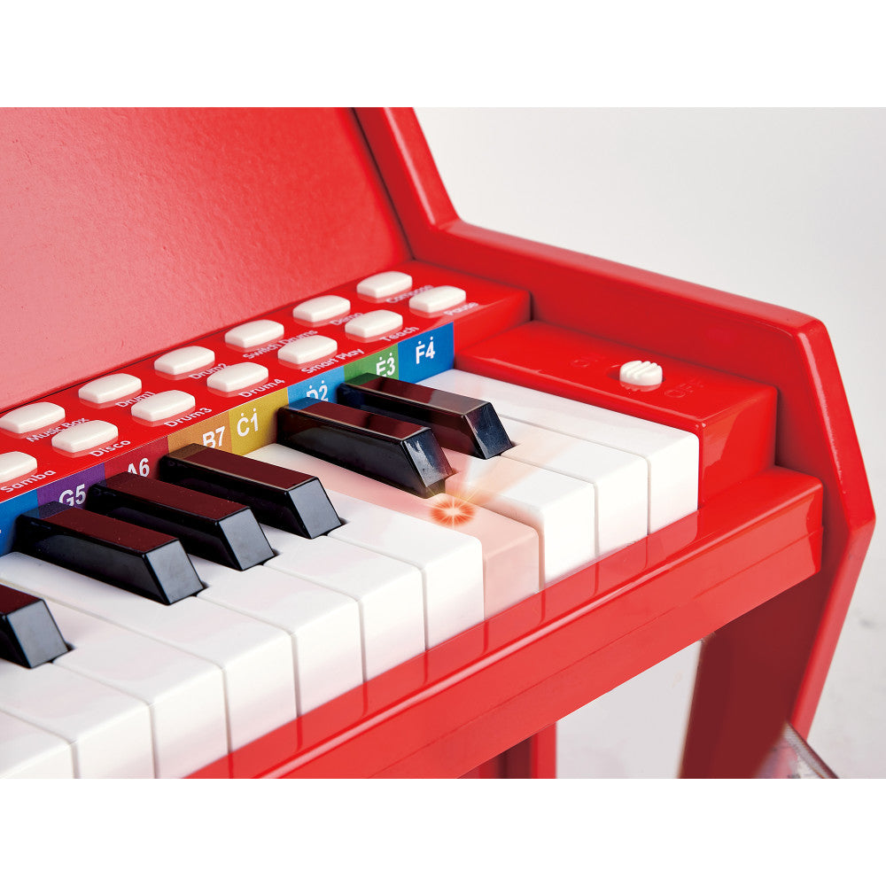 Hape: Learn With Lights Piano w/ Stool - Red - Wooden Electric Musical Toy