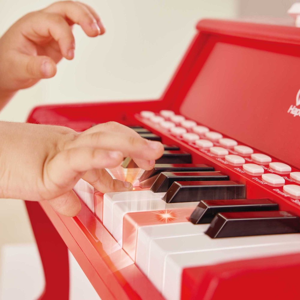 Hape: Learn With Lights Piano w/ Stool - Red - Wooden Electric Musical Toy