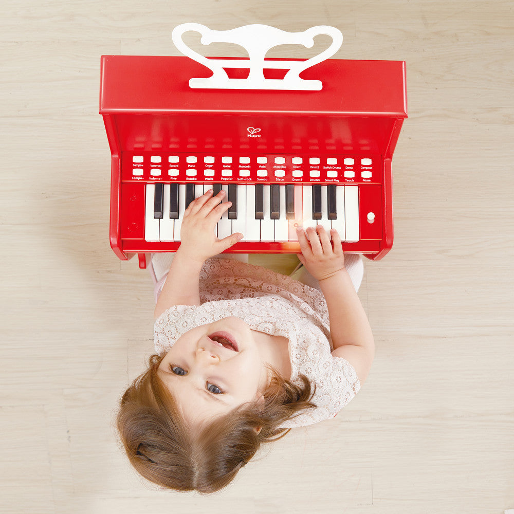 Hape: Learn With Lights Piano w/ Stool - Red - Wooden Electric Musical Toy