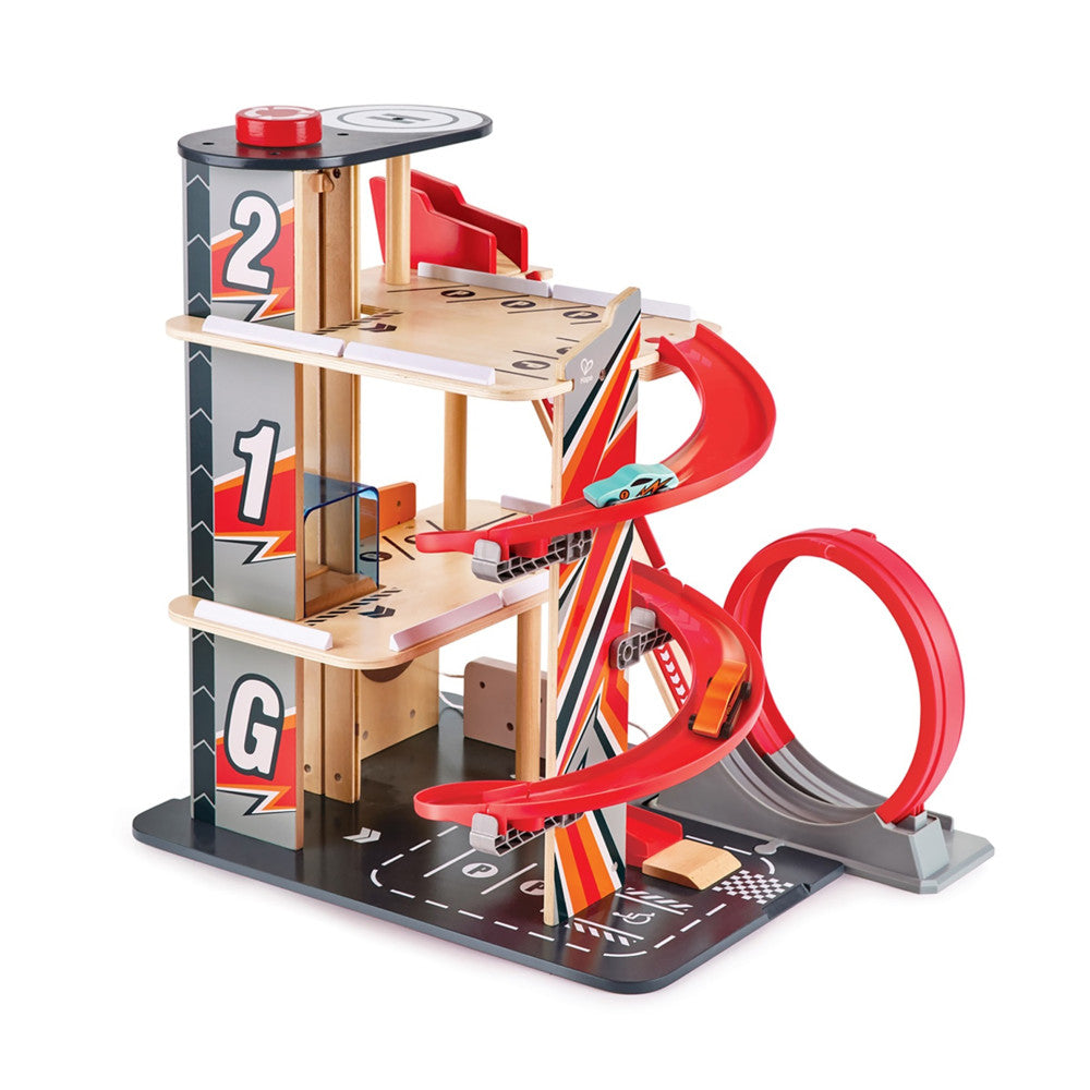 Hape Gearhead Stunt Garage - Wooden High-Rise Car Parking Lot for Ages 3+