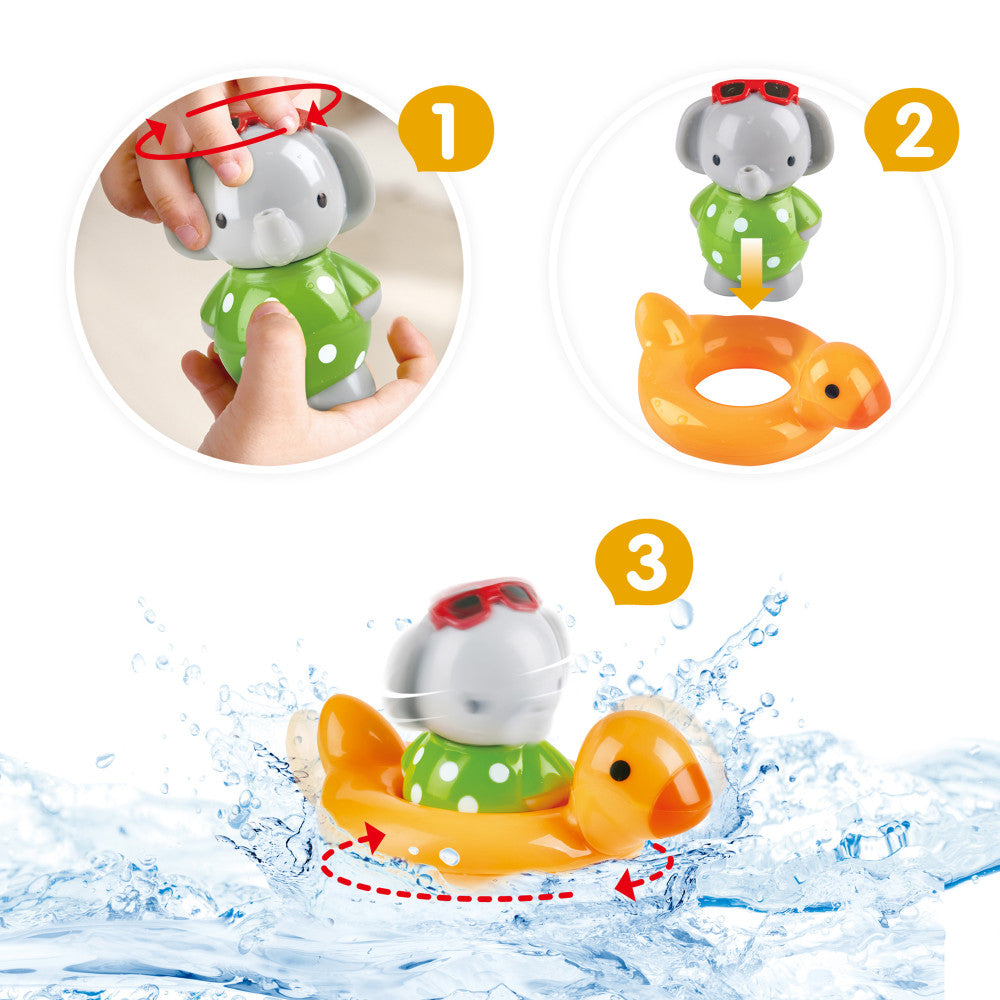 Hape: Spin Splash 'n' Swim Elephant - Bathtime Windup Spinning Toy