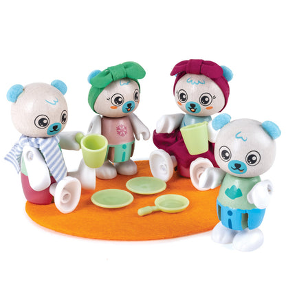 Hape: Polar Bear Family - 4 Animal Articulated Figures, Wooden Toy Miniatures