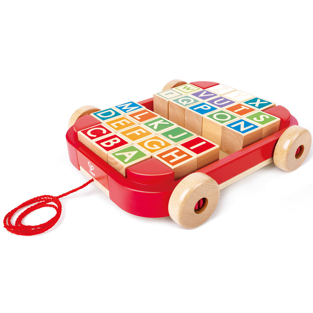 Hape: Pull-Along Cart With Stacking Blocks - Wooden Toy