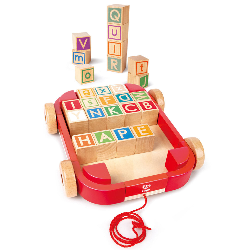 Hape: Pull-Along Cart With Stacking Blocks - Wooden Toy