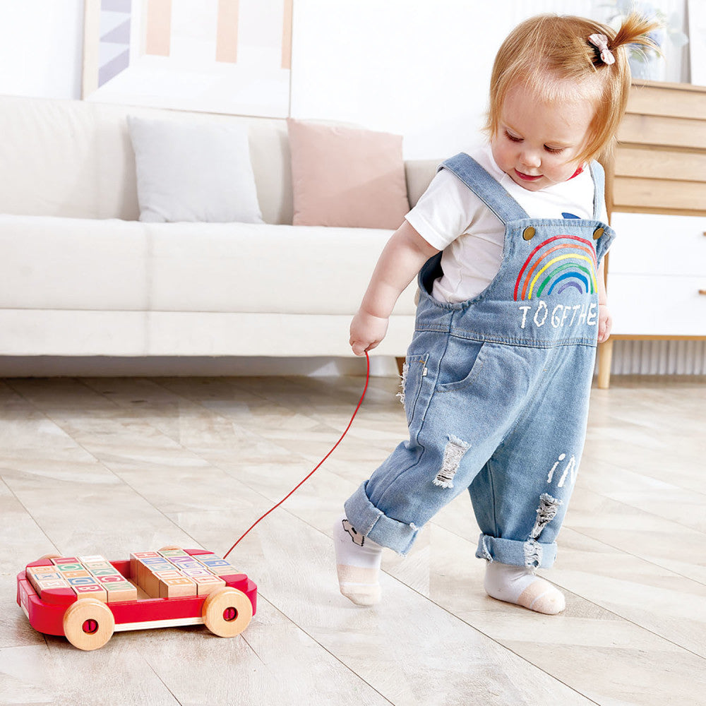 Hape: Pull-Along Cart With Stacking Blocks - Wooden Toy