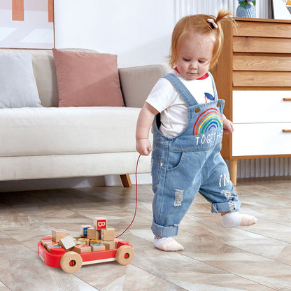 Hape: Pull-Along Cart With Stacking Blocks - Wooden Toy