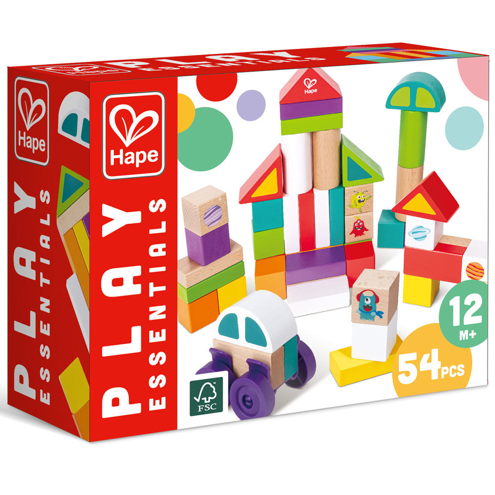 Hape: Space Monster Stacking Blocks - 54pc Wooden Colorful Various Shapes Set