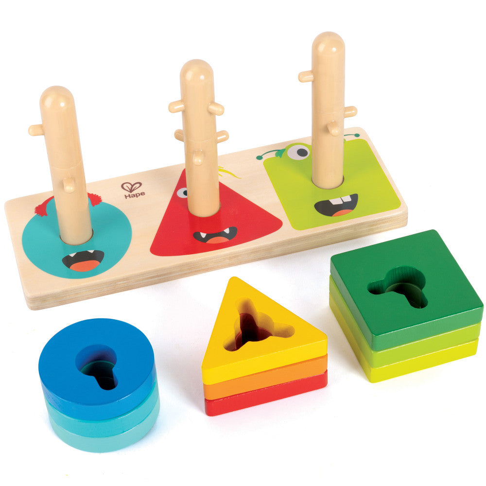 Hape: Monster Twist & Stack Blocks - Shape & Color Sorter, Wooden Toy