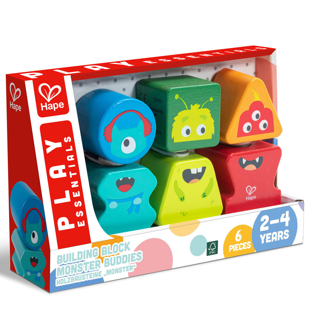 Hape: Building Block Monster Buddies - 3 Colorful Wooden Block Monster Characters