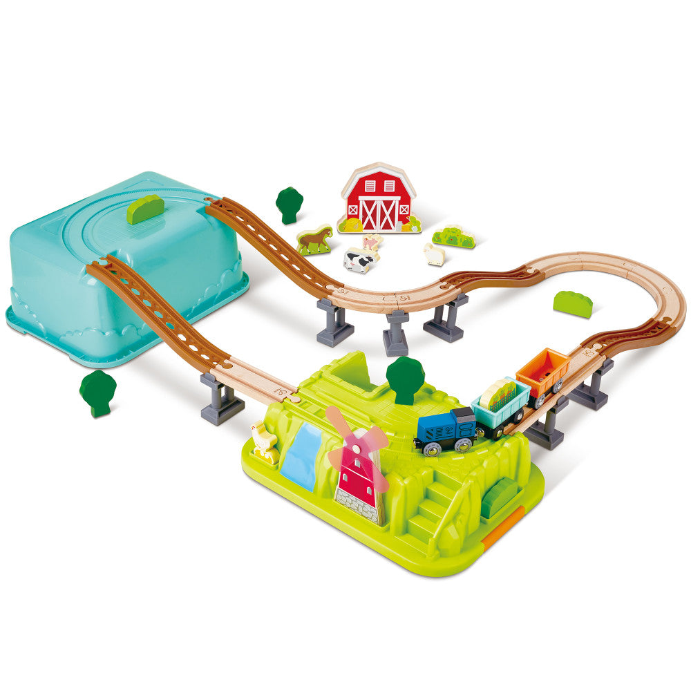 Hape: Farmyard Train Bucket Set - Wooden Train Animal Set