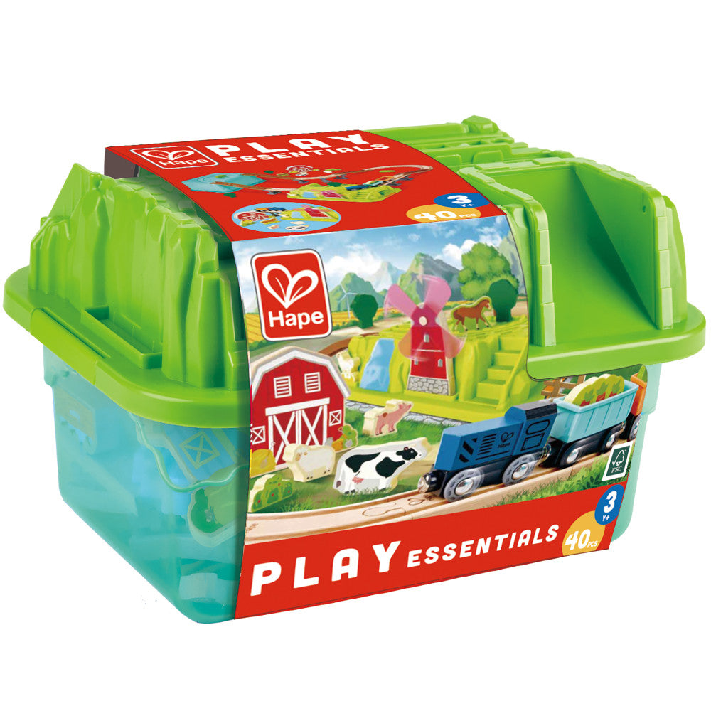 Hape: Farmyard Train Bucket Set - Wooden Train Animal Set