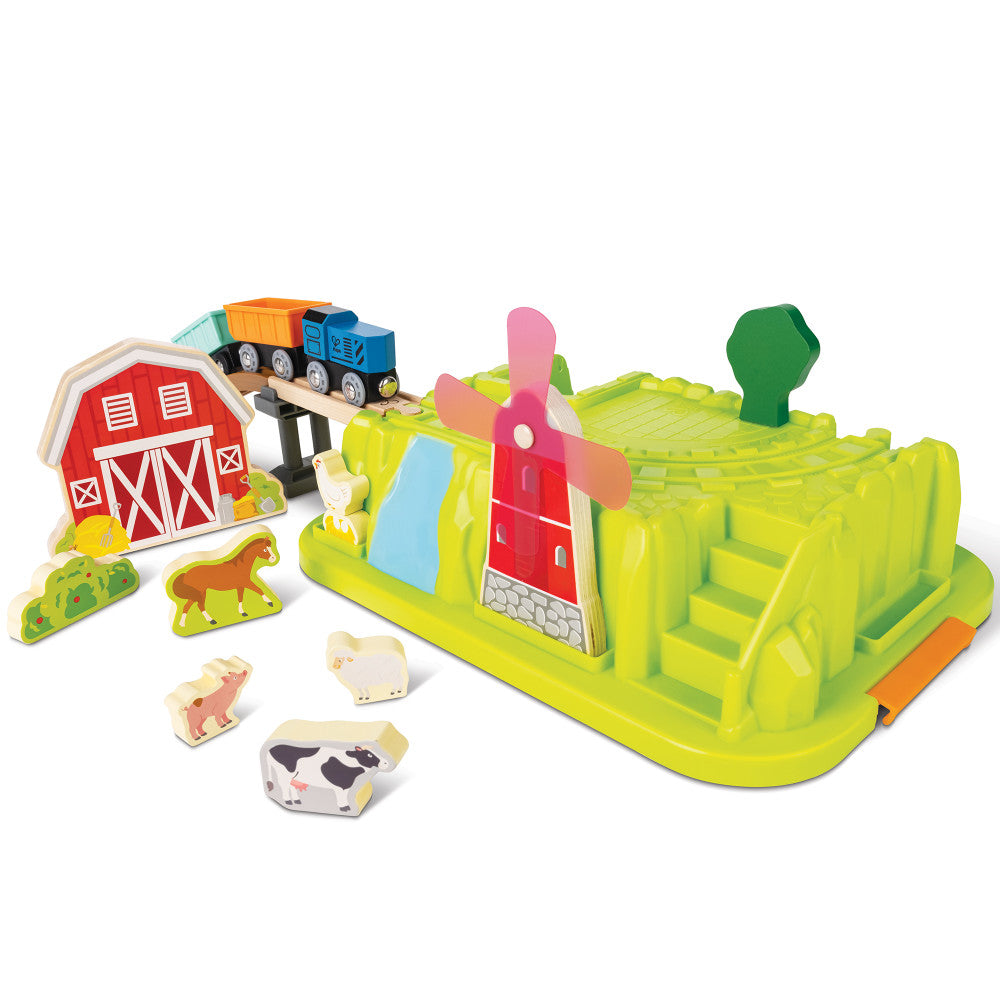 Hape: Farmyard Train Bucket Set - Wooden Train Animal Set