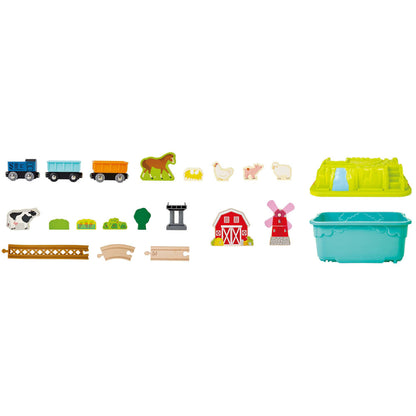 Hape: Farmyard Train Bucket Set - Wooden Train Animal Set