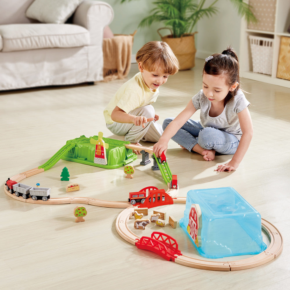 Hape: Farmyard Train Bucket Set - Wooden Train Animal Set