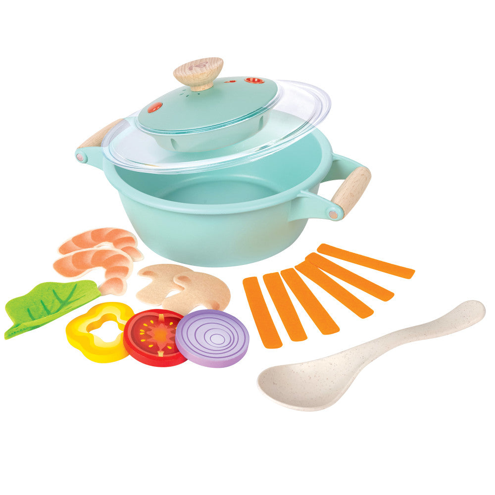 Hape: Little Chef Cooking & Steam Playset - 9pc Teal Wooden Kitchen Food Toy