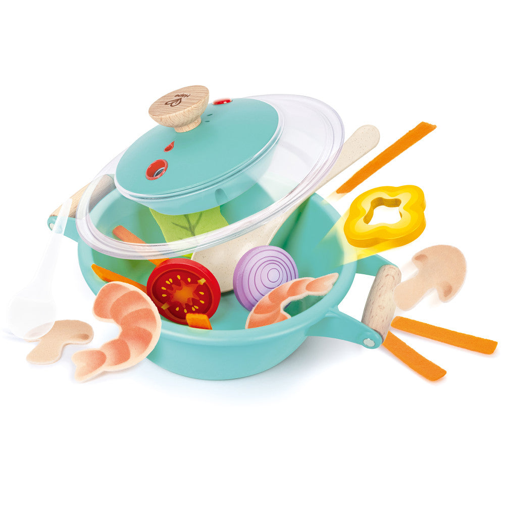 Hape: Little Chef Cooking & Steam Playset - 9pc Teal Wooden Kitchen Food Toy