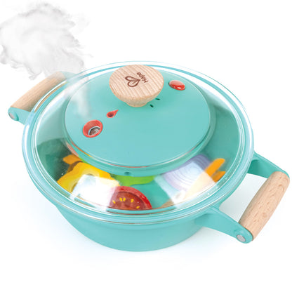 Hape: Little Chef Cooking & Steam Playset - 9pc Teal Wooden Kitchen Food Toy