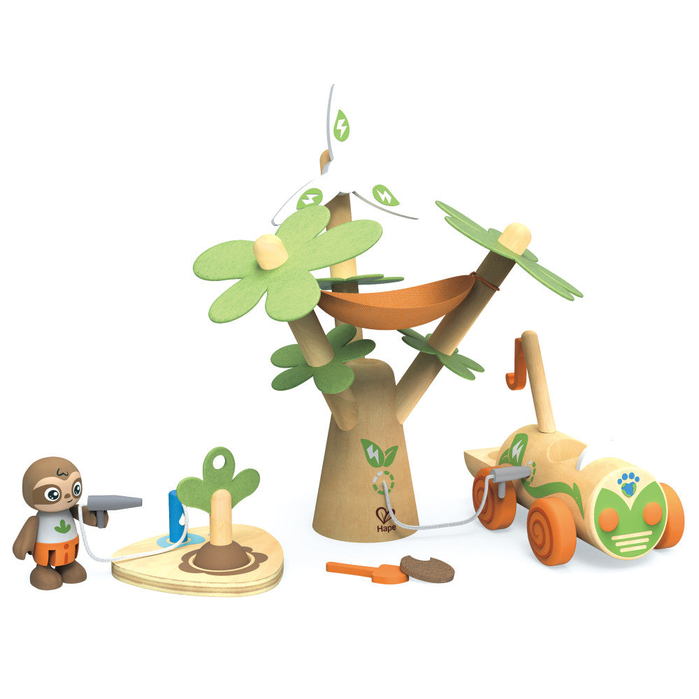 Hape: Tree Planting E-Car - 10pc Wooden Toy Set